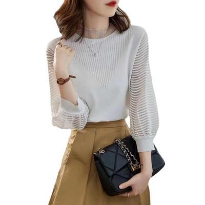 Cooles transparentes Strickoberteil für Ballonspitze Perfekt zum Ausgehen Größe L ROSELUCA. Damen, Transparent, 3/4-Ärmel, Ärmel, Hals, Elegant, Weich, Schlankmachend, Schlicht,
