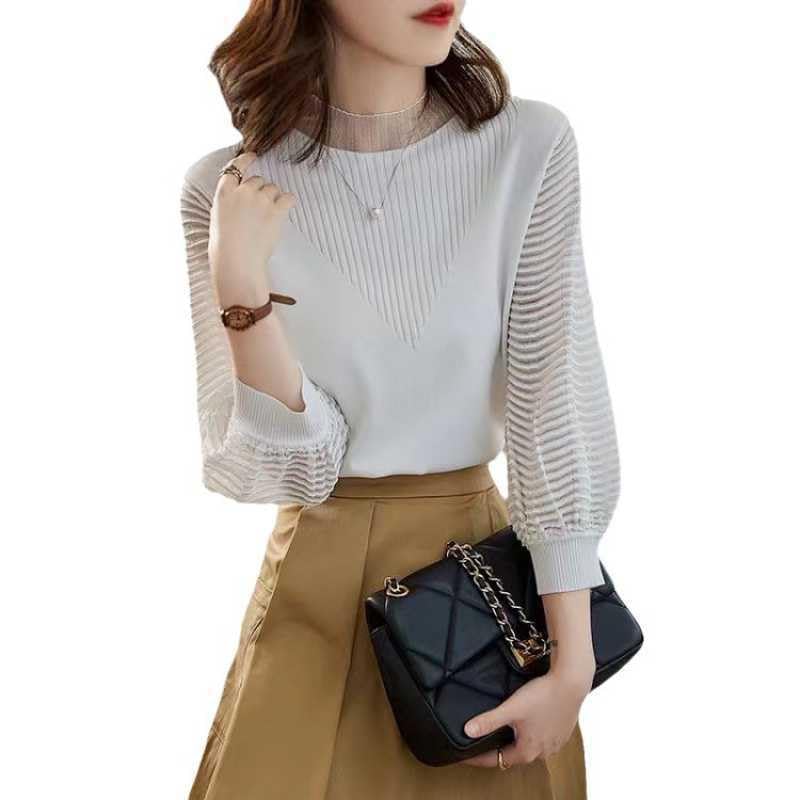 Cool Sheer Knit Top for Balloon Lace Perfect for Going Size L ROSELUCA. Women, Sheer, 3/4 Sleeves, Sleeves, Neck, Elegant, Soft, Slimming, Simple,