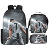 Set de Mochila Escolar Infantil con Estampado de Cristiano Ronaldo de 3 Piezas Dibujos Animados para Estudiantes de Primaria Mochila Ligera Duradera de Gran Capacidad