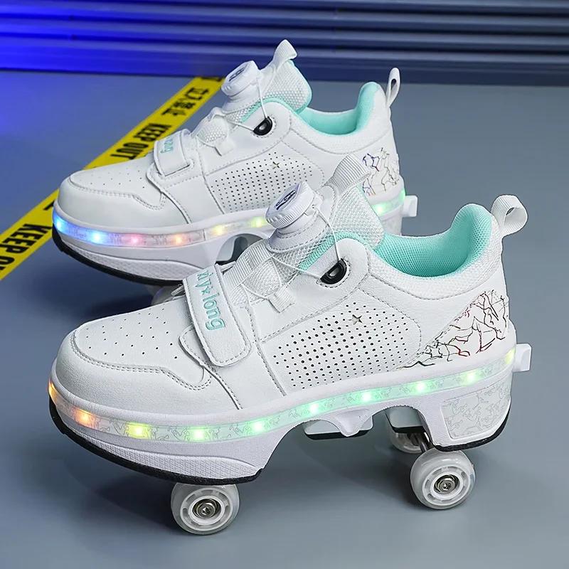 Dvouřadá deformační kolečka Automatické chodící boty Neviditelné deformační brusle 2v1 Odnímatelné kolečkové brusle Skateboardový parkur