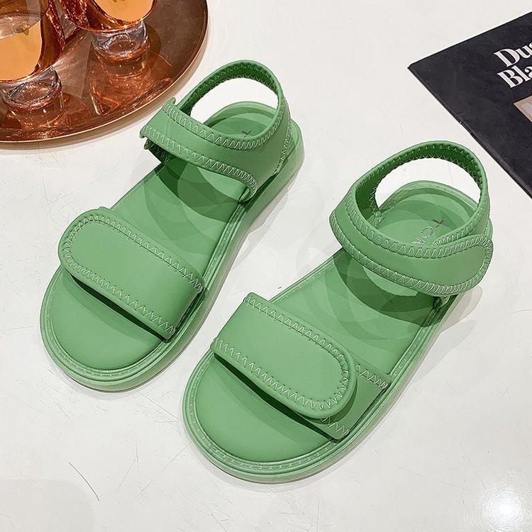 2025 Summer New Flat Sandals Women's Velcro Middle School Students Simple Versatile Women's Casual Sports Sandals Women