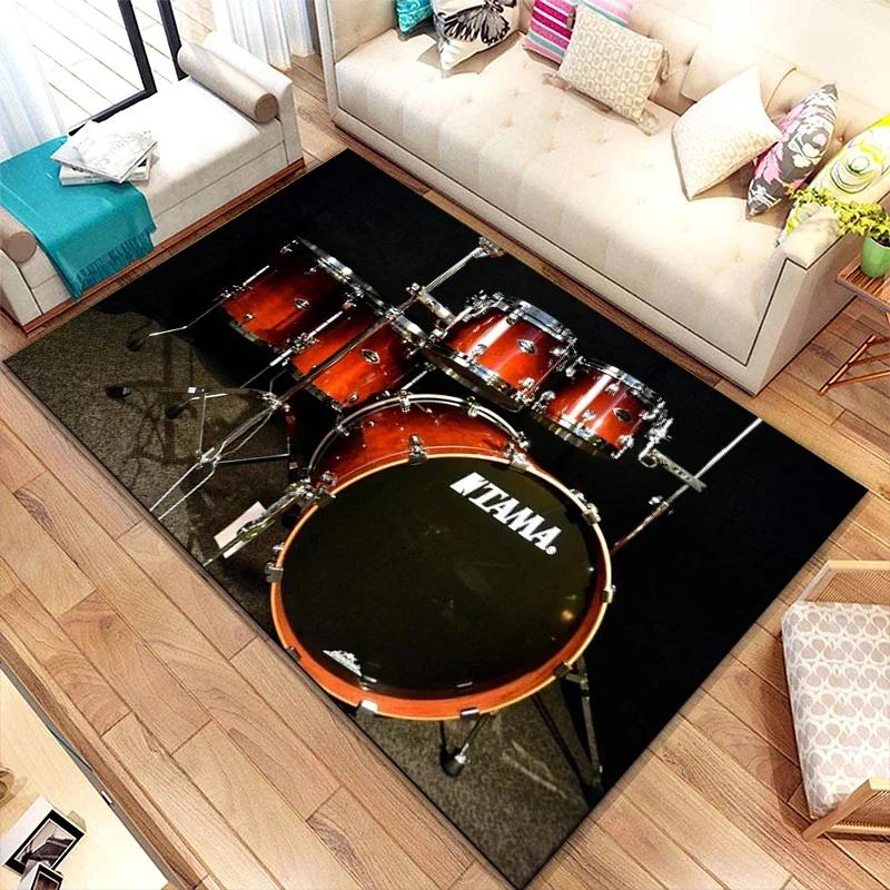3D Drum Kit Music Instruments Area Large Carpet Musical Rock Rug for Home Living Room Bedroom Dorm Door Mat Non-slip Floor Mats