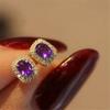 Cute Female Small White Pink Zircon Stone Stud Earrings Vintage Gold Color Wedding Party Gift  For Women