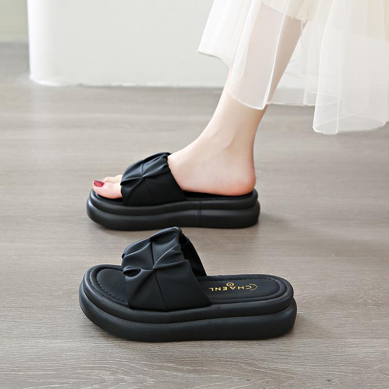 One-word Slippers Women's Beach Wear Fashion Casual Platform Slippers Women's 2025 Summer New Comfortable Fairy Sandals