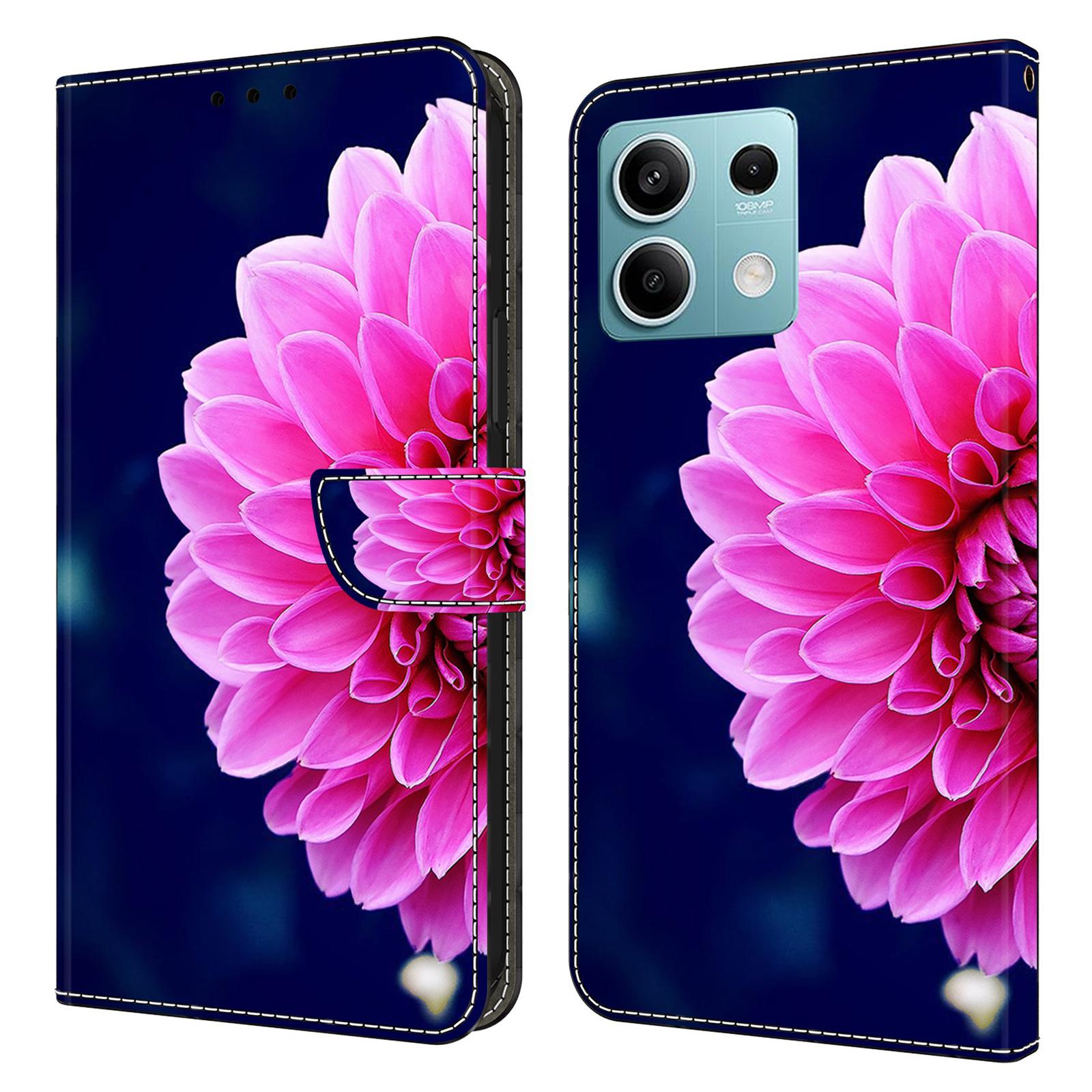 

For Xiaomi Redmi Note 13 5G Anti-Drop Case 3D Pattern Printing Wallet Phone Cover Pink Flowers