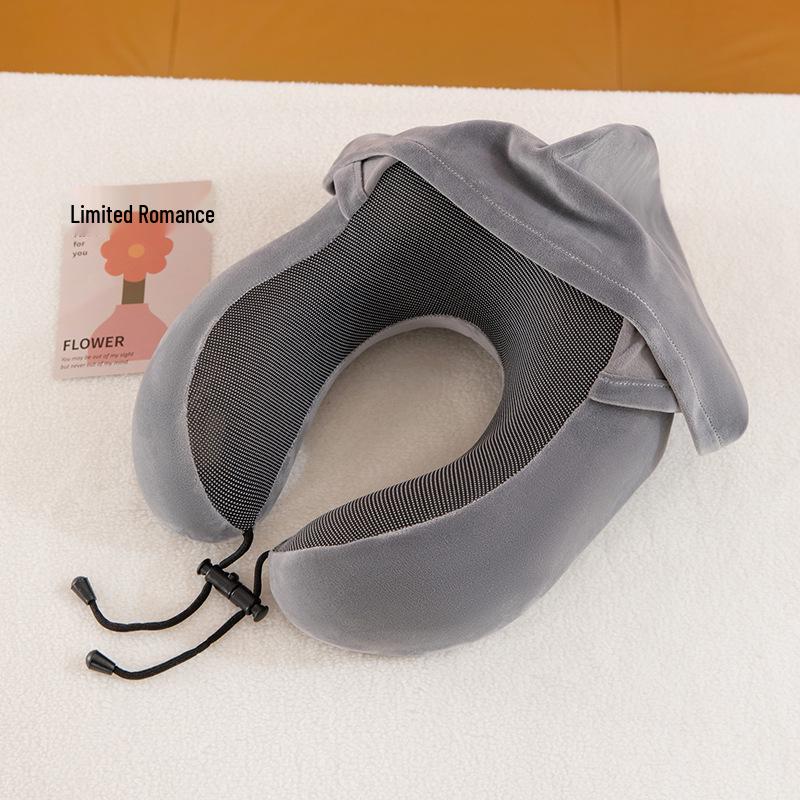 Memory Foam U-Shaped Neck Pillow with Hood - Portable Travel Pillow for Airplane and Outdoor Use