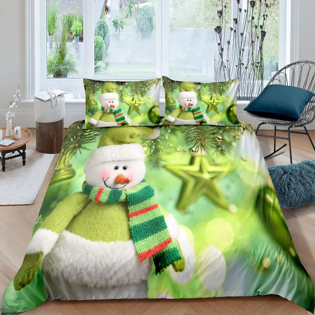 Kids Cartoon Snowman King Queen Duvet Cover Winter Quilt Cover White Snowflake Christmas Bedding Set Polyester Comforter Cover