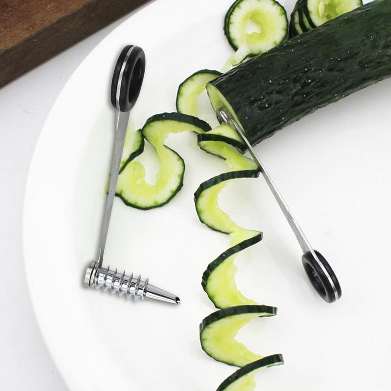 Spiral Slicer Blade Cucumber Carrot Potato Vegetable Spiral Knife Kitchen Tool Stainless Steel Curler Handheld Kitchen Accessory