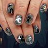 Halloween Press On Nail 24PCS Dark House Art With Glittering And Skeletons Easy Application For Parties