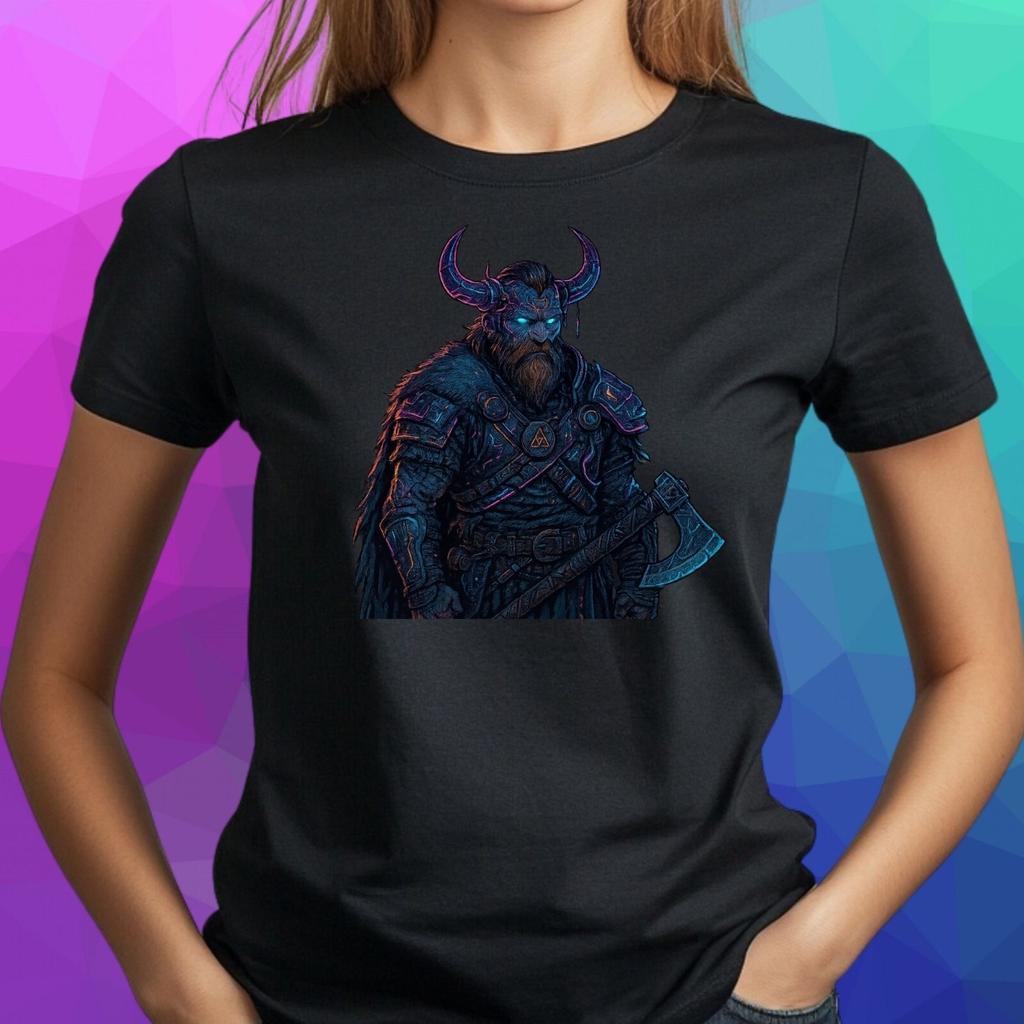 T-Shirt Frauen Cyberpunk Wikinger Motiv Baumwolle Größe S bis 3XLWird in neuem Fenster oder Tab geöffnet