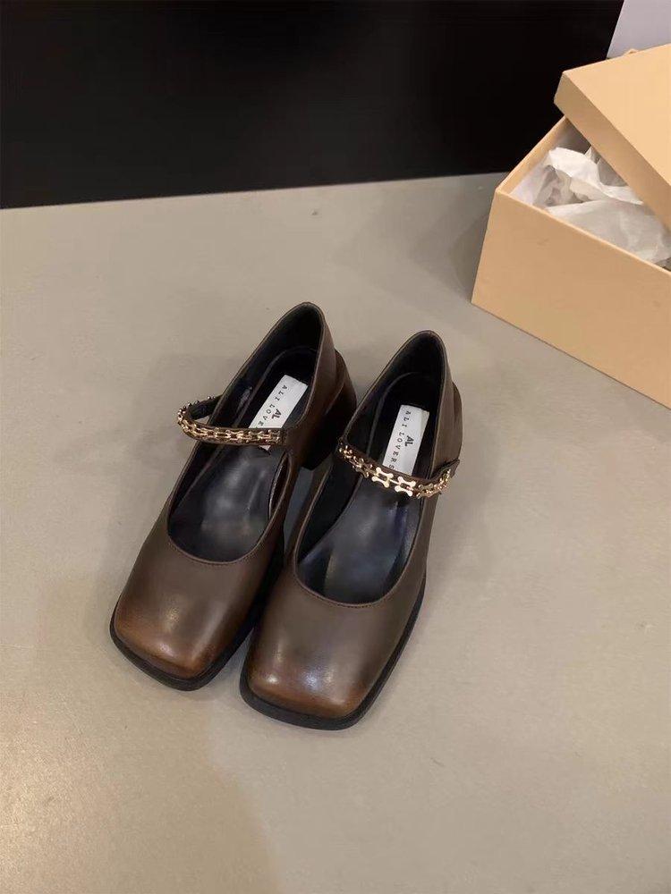 

Coarse heel high heels black Mary Jane small leather shoes women s shoes 2025 new spring and autumn French evening breeze gentle single shoes 40