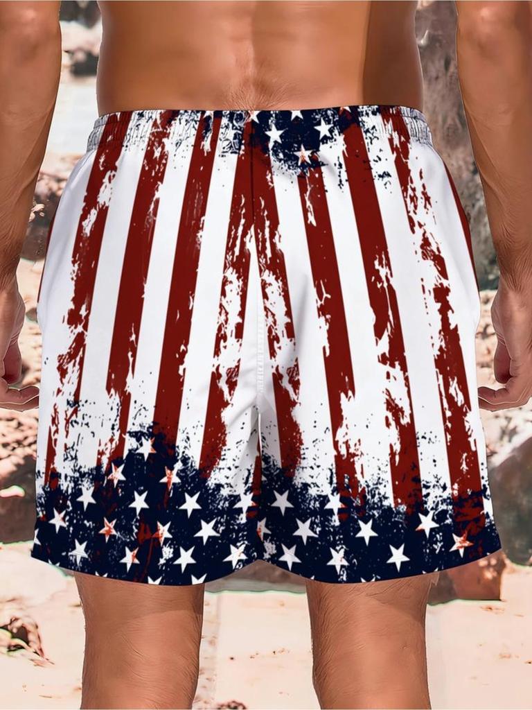 Men's Distressed American Flag Style Swim Shorts, Perfect for Beaches and Tropics