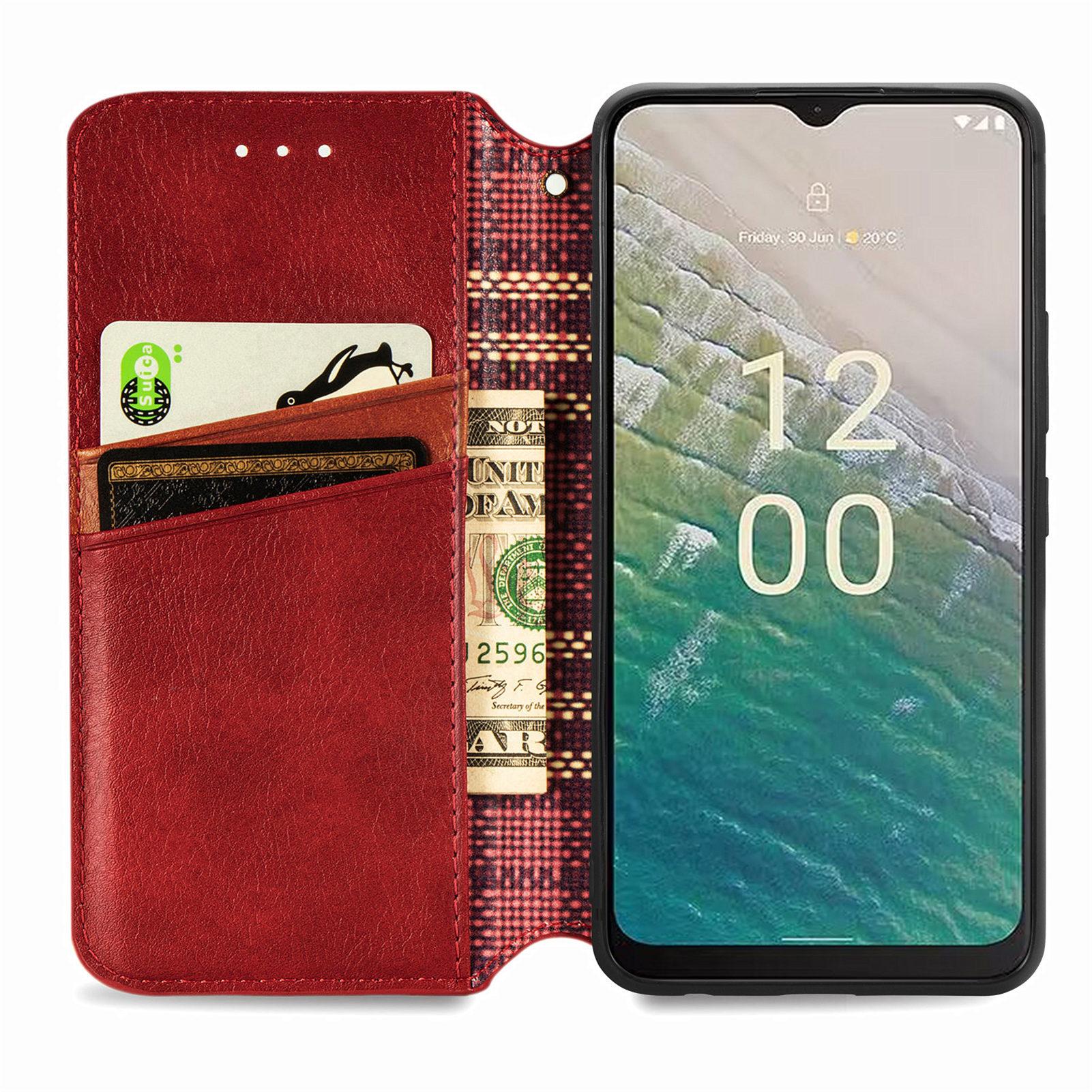 

For Nokia C32 PU Leather Case Rhombus Imprint Wallet Stand Phone Cover Red