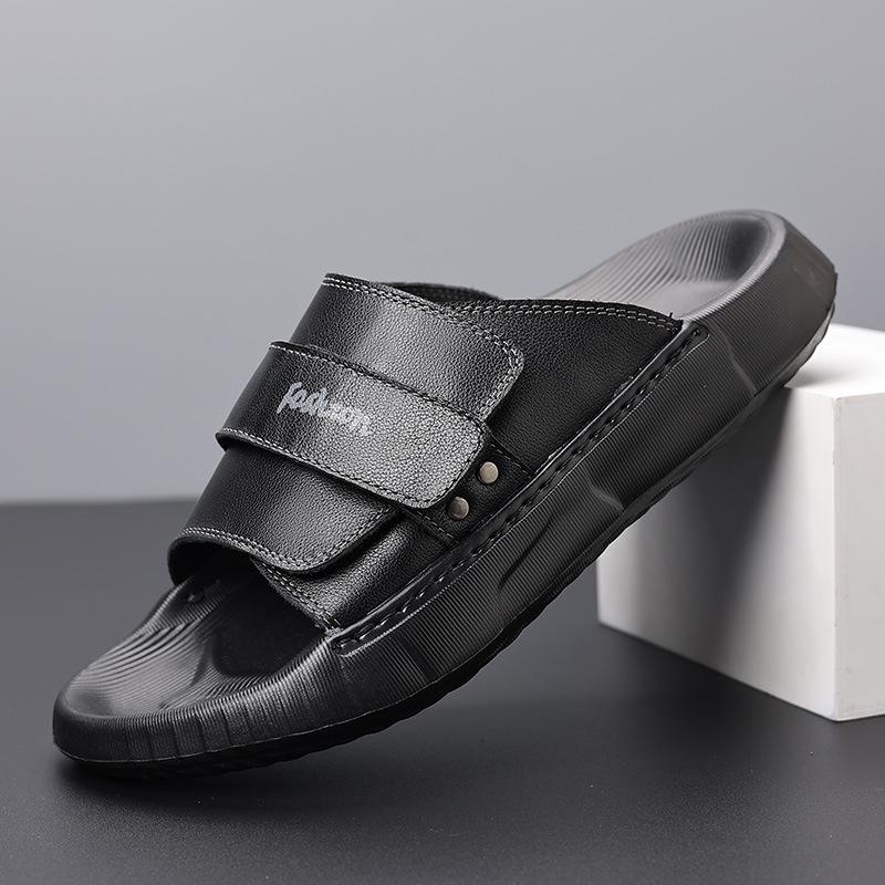 Fashion Summer Cow Leather Slippers for Men Solid Color Fashion Casual Flip Flops Male Abrasion Resistant High Quality Slipper Shoes Man
