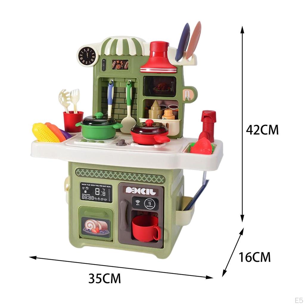 Kitchen Playset Cookware Accessories Pretend Play Set with Sounds Realistic Lights for Boys