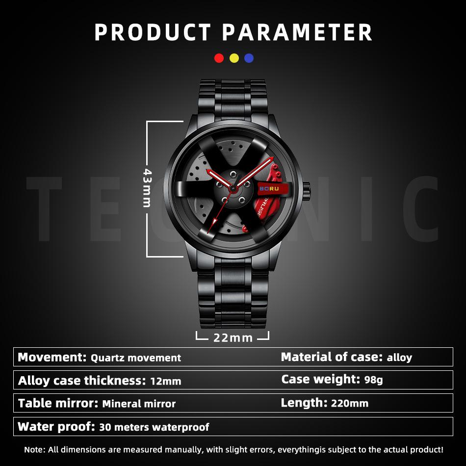 Casual Men's Watch Stainless Steel Watch Fashion Business Men's Watch Sports Watch Personality Watch Quartz Watch Car Hub Watch