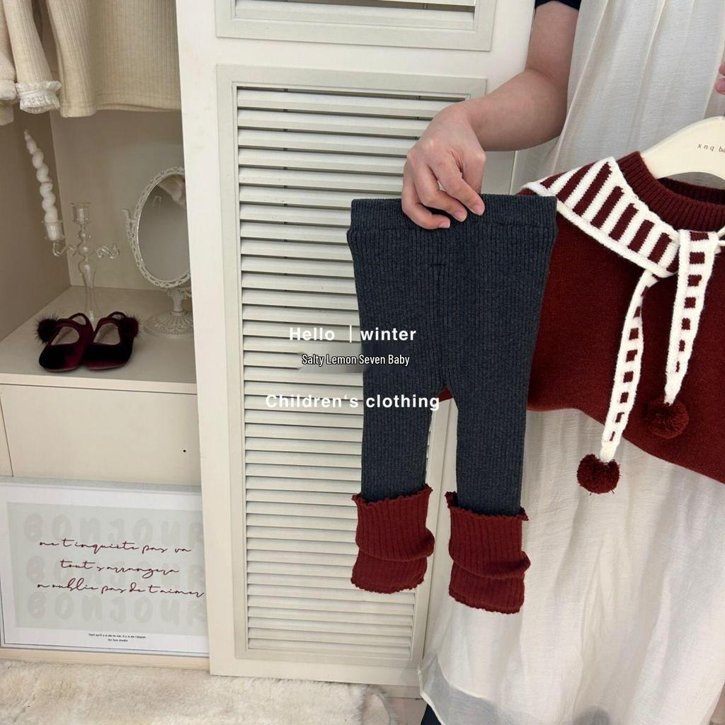 Girls' Fashionable 2025 Autumn/Winter Sweater & Fleece-Lined Leggings Set