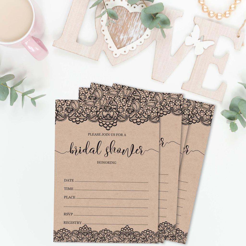 Inkdotpot 30A  Victorian Black Lace KraftA  Fill-In Style Bridal Shower Invitations Wedding Blank