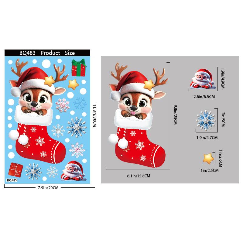 Christmas Glass Stickers Gingerbread Man Snowman Snowflake Decorative Stickers Christmas Party Decoration Santa Claus Electrostatic Stickers
