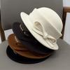 French Hepburn Style Elegant Lace Bow Wool Beret Children Autumn and Winter Retro Basin Hat Celebrity Top Hat