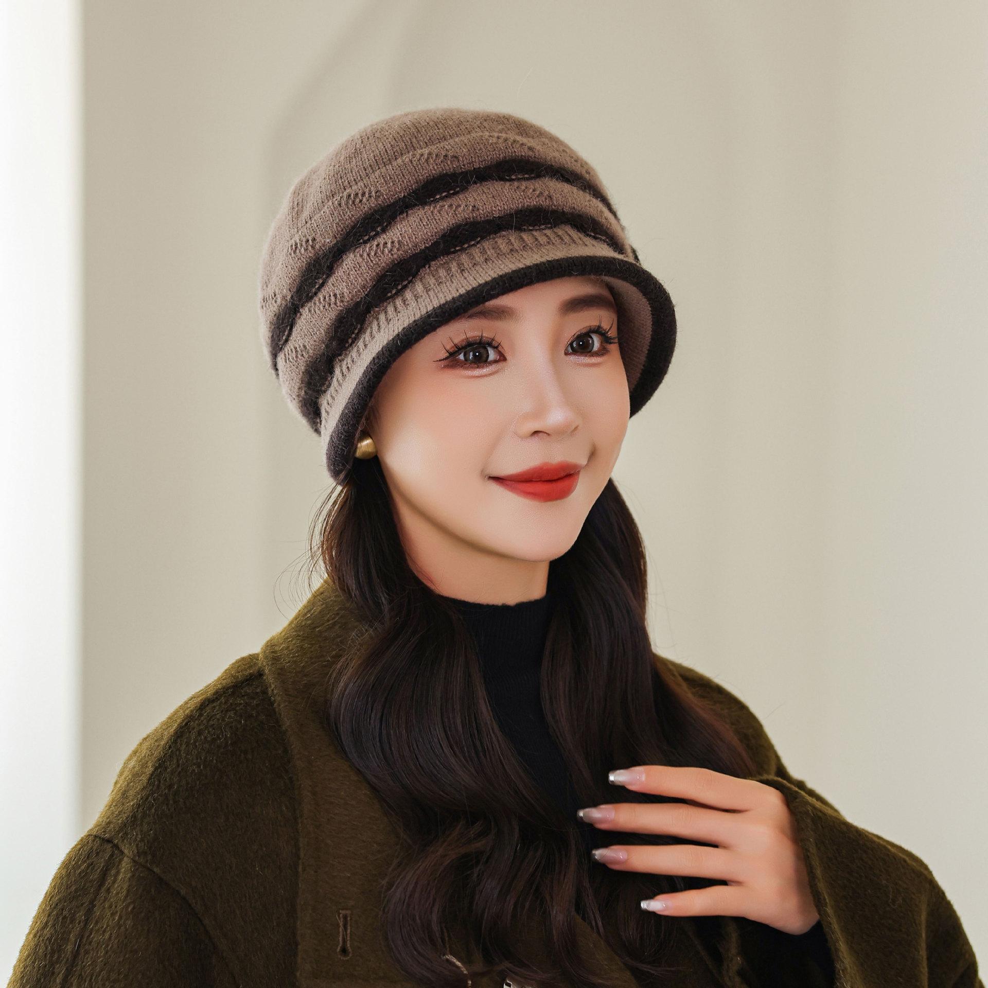 

Autumn and winter mother hat winter outdoor cycling windproof piled thickened warm ear protector wool hat knitted hat One Size