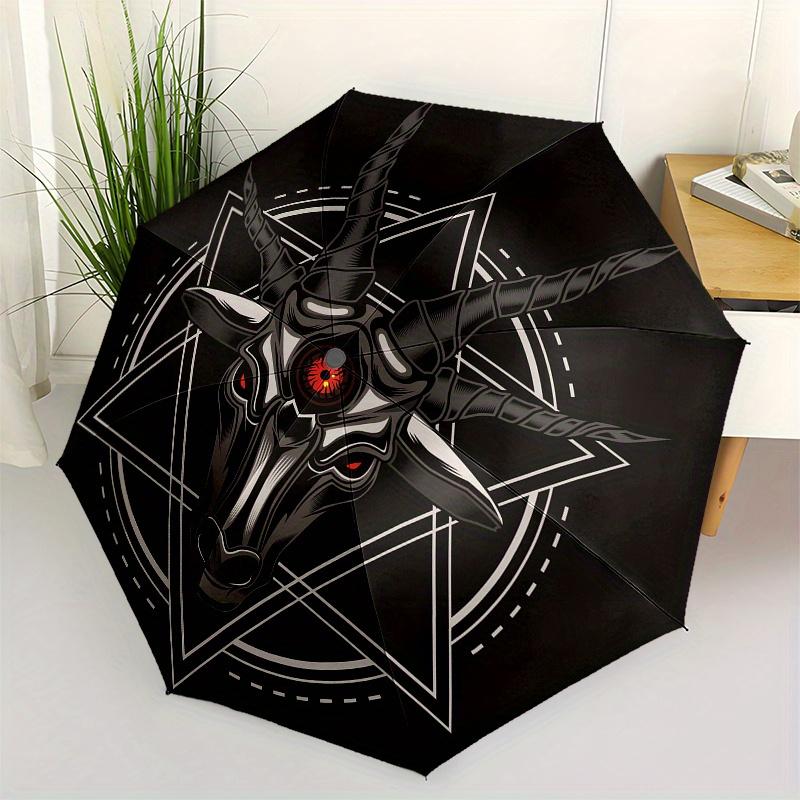 

Devil Horns Baphomet Goat Head Pentagram Sticker Decal Umbrella, Cute Umbrella with Cute Design, Portable 3-Fold Compact Umbrella for Men & Women, V