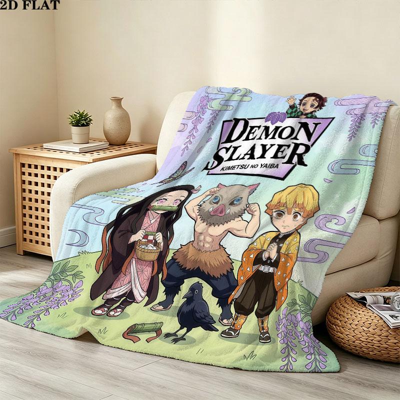 1PC Demon Slayer Patterned Flannel Blanket Suitable For All Seasons For Home Decor Warmth And Comfort Gifts Holiday Present
