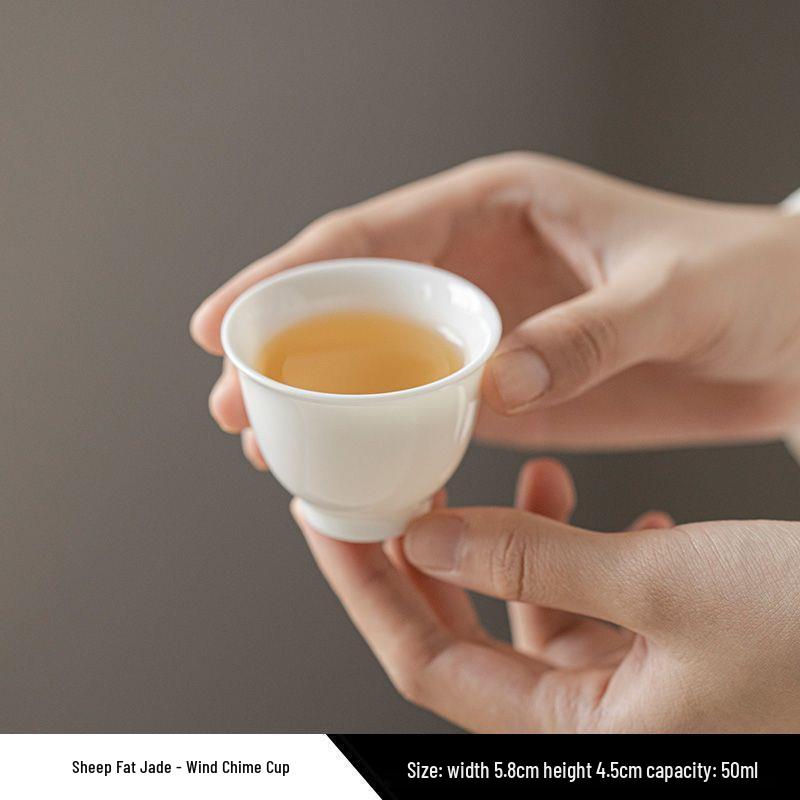 Premium Mutton Fat Jade Ceramic Gongfu Tea Set - Aroma Tasting Cup with Coaster, Customizable for Guests