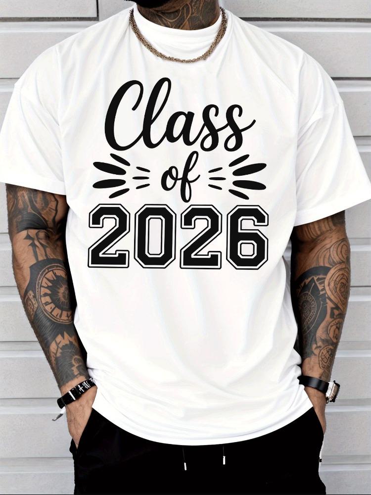 Unisex Black Crew Neck Tee Class Of 2026 Letter Print Loose Oversized Short Sleeve Unisexs Streetwear Summer Casual Basic Top