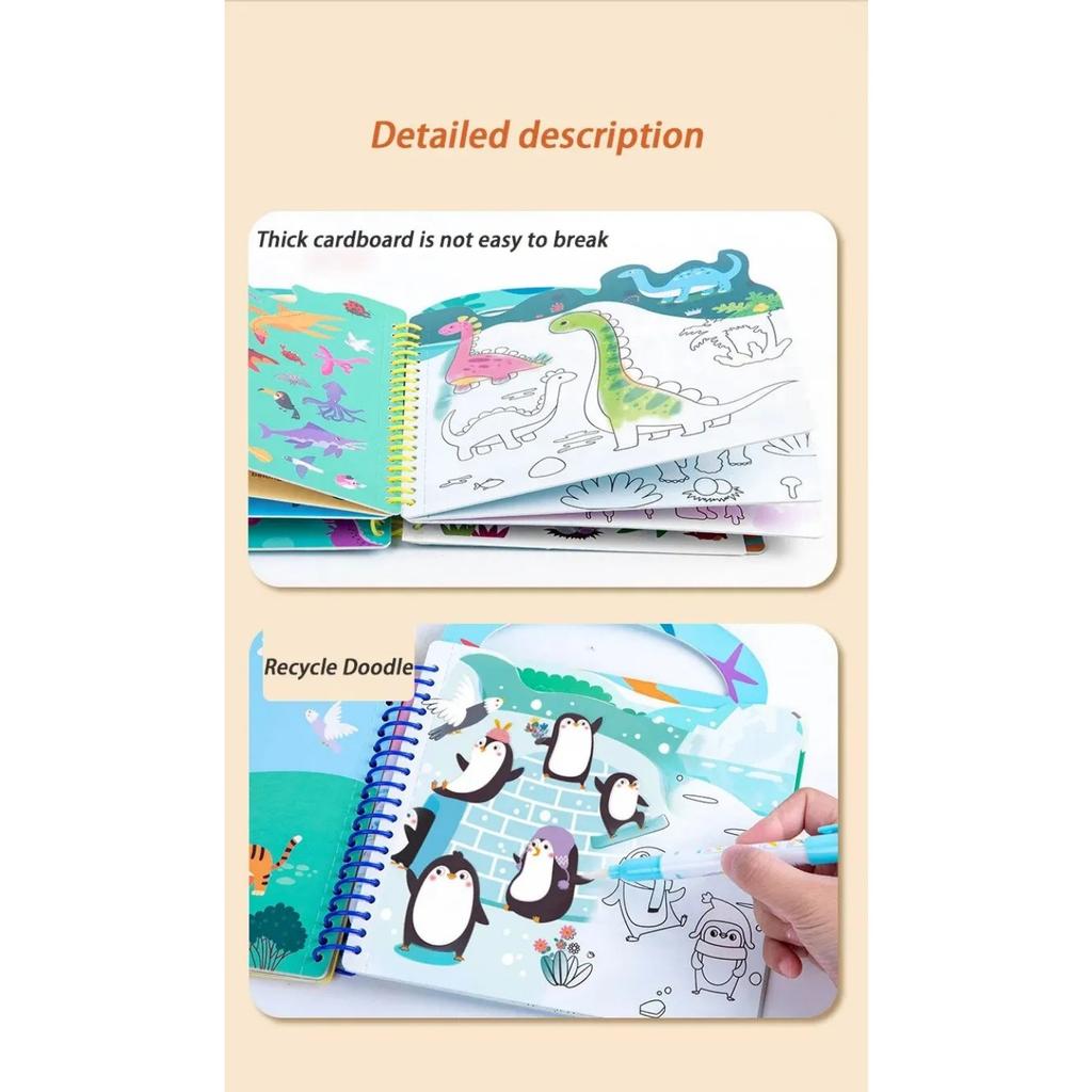 Children Early Education Toys Magical Book with Pen Water Drawing Montessori Toys Gift Reusable Coloring Book Magic Drawing Book