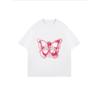 White Oversized T Shirt With Pink Butterfly Skatepark Print For Casual Wear
