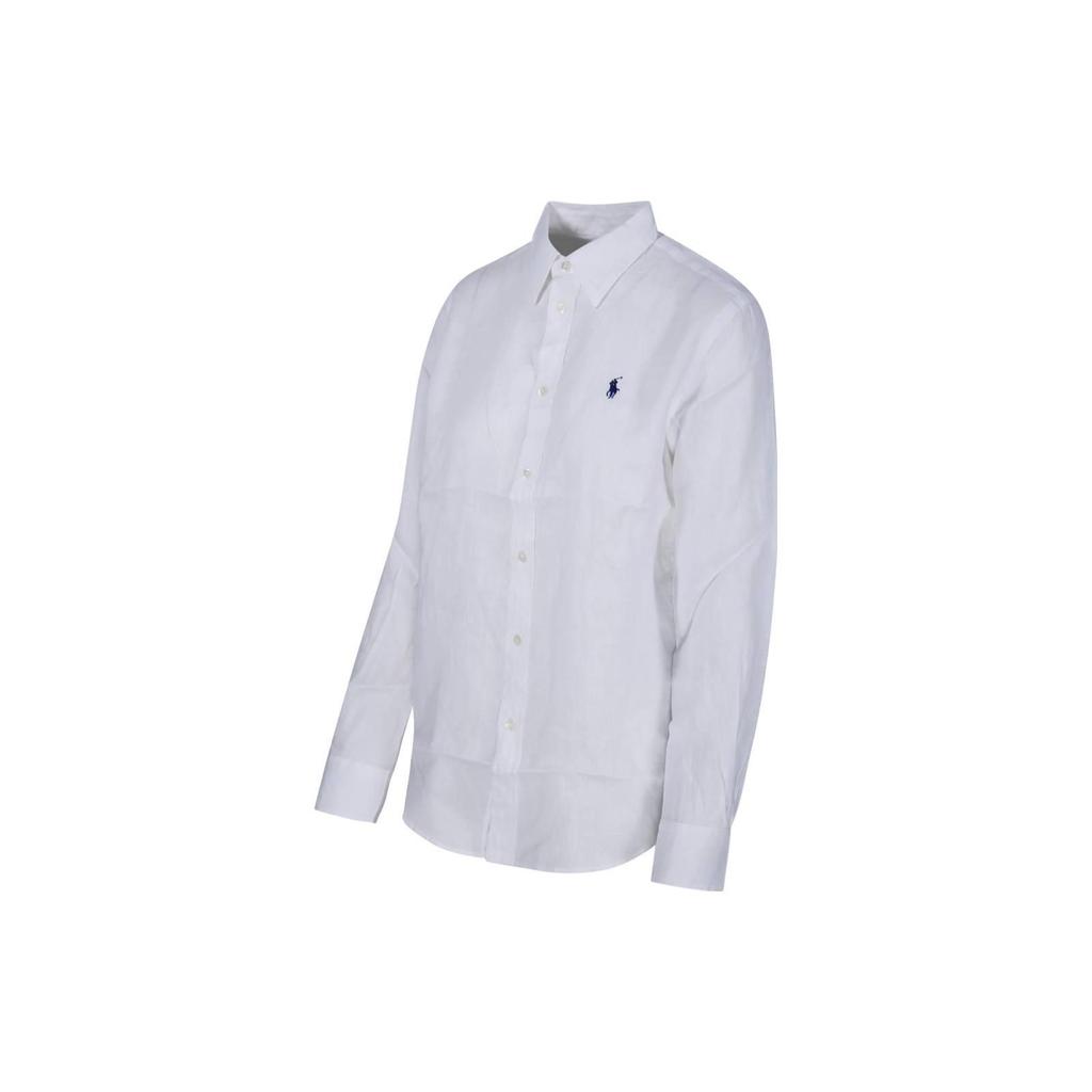 Polo Ralph Lauren SS23 Solid Logo Embroidered Polo Collar Button-Up Long Sleeve Shirt Women Shirts White 211920516-006