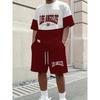 Herren Sommer Los Angeles Mode 2er-Pack Monogramm-Print Rundhals Kurzarm Freizeit-T-Shirt und Kordelzug-Shorts Set