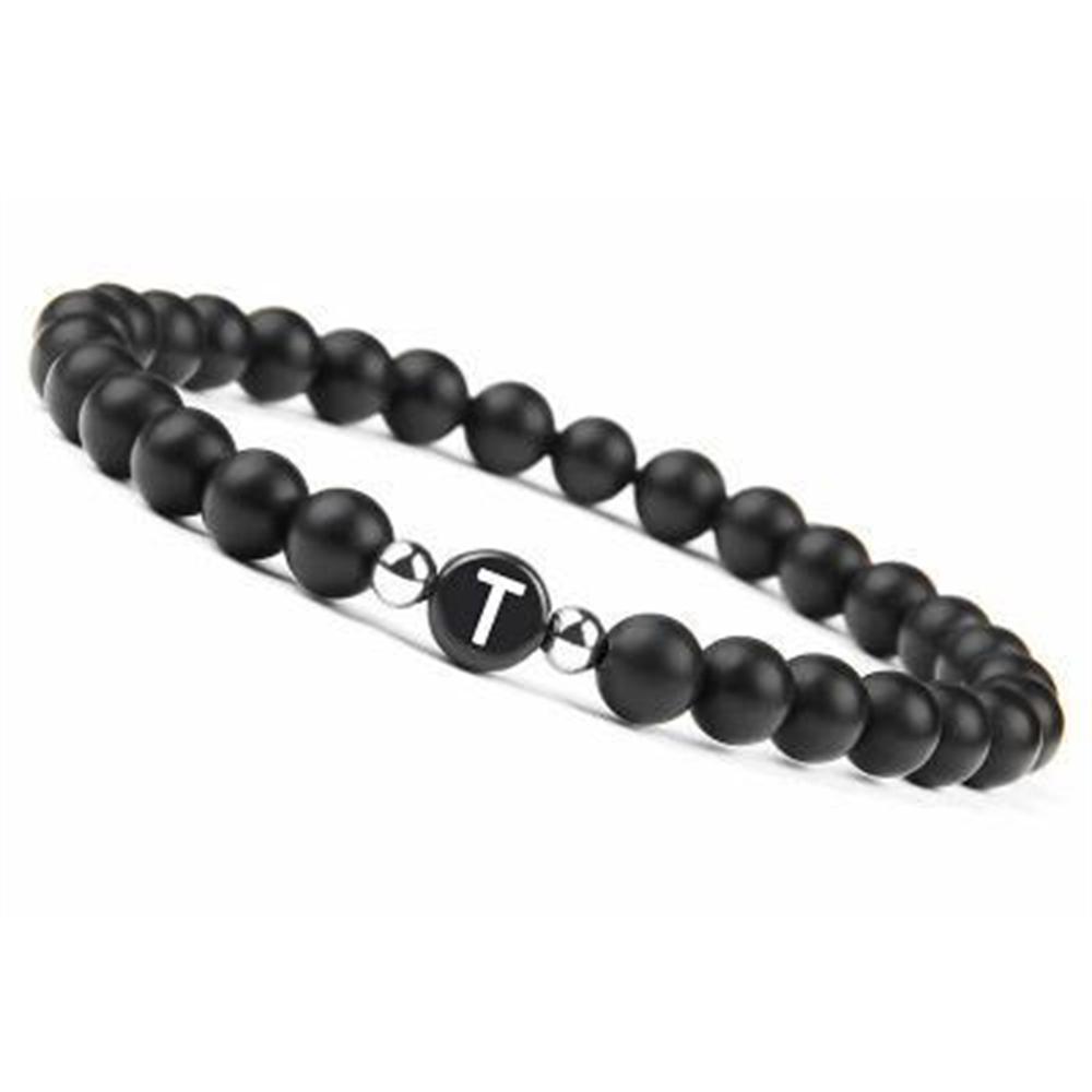 6mm 26 Písmen Náramek Unisex Černý Matný Kámen Korálkový Náramek Ručně Vyráběný DIY Náramek pro Ženy Muže Páry Dárky k Přátelství