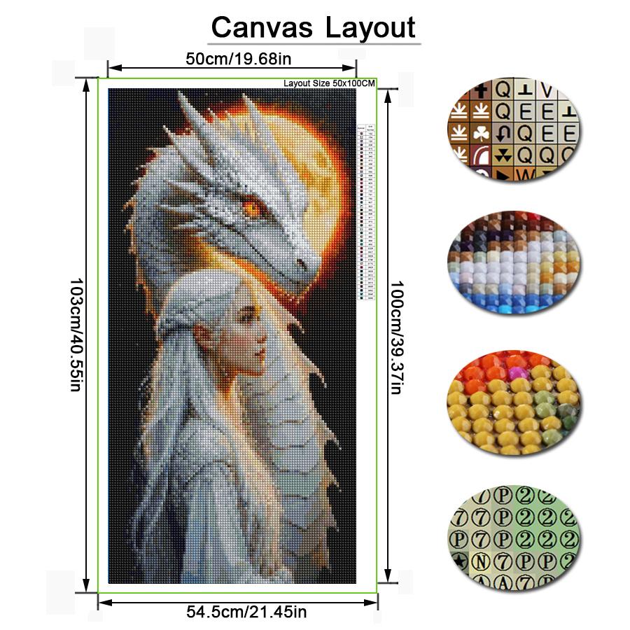 Moon White Dragon Girl Large Size Diamond Painting Animals Diy Full Square Round Drill Rhinestone Embroidery Mosaic Cross Stitch Kits Wall Decor