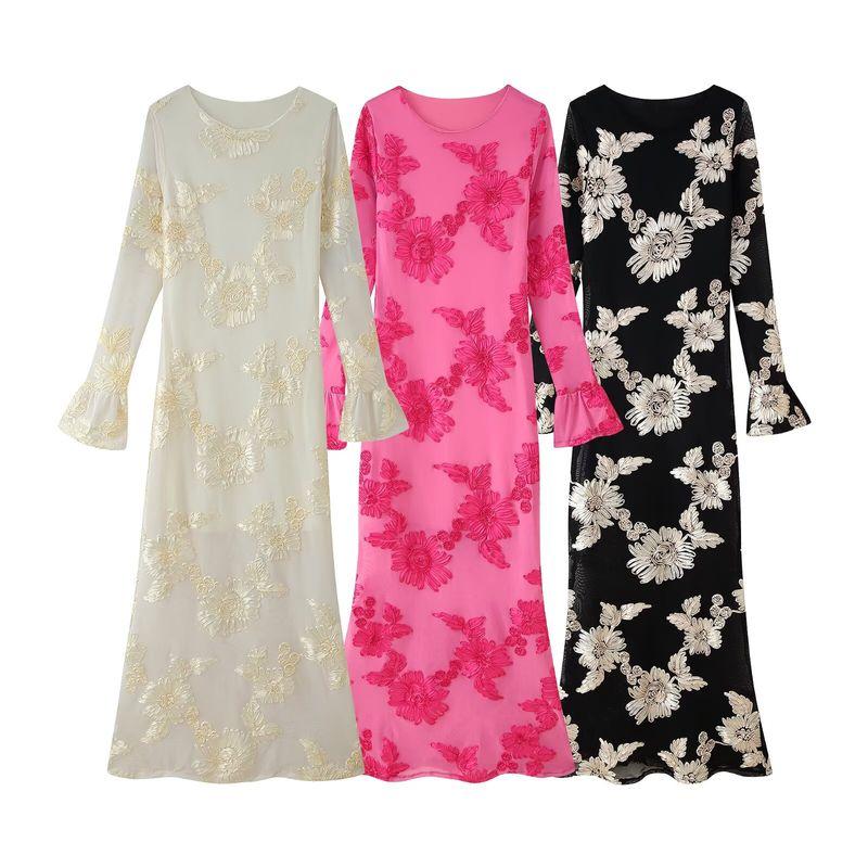 Kaslead New Women clothes Western Style Slim fit Three-Color Flare Sleeve Sheath Slim dress