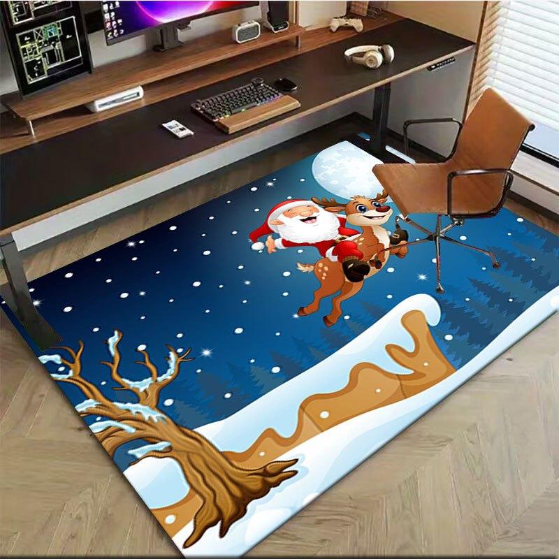 Christmas Santa Claus Deer Snow Night Moon Winter Scene Wall Sticker Home DecorOffice Mat Perfect for Home Decor Office Desk Chair Rugs Chai