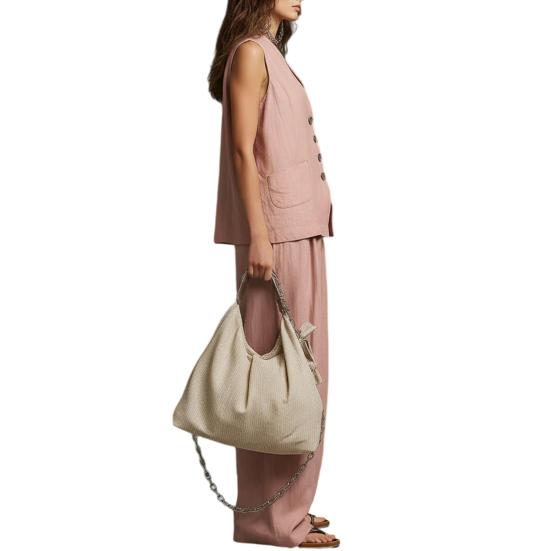 Damen 2-teiliges Leinen-Set Ärmelloses V-Ausschnitt Knopfleiste Tanktop und Weite Hosen Set Sommer Lässig Lounge Outfits