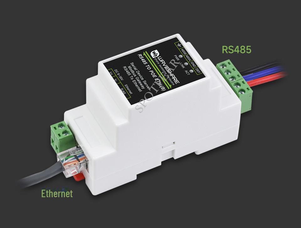 Industrieller RS485 zu RJ45 Ethernet Serieller Server mit TCP/IP, DIN-Schienenmontage und POE-Unterstützung.