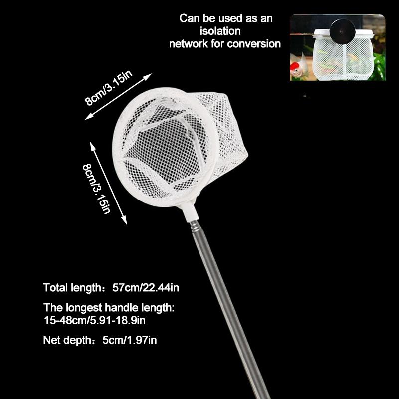 Aquarium Fish Tank Net with Suction Cup Extendable Handle Landing Net Isolation Net for Fish Tank Cleaning Tool Accessories