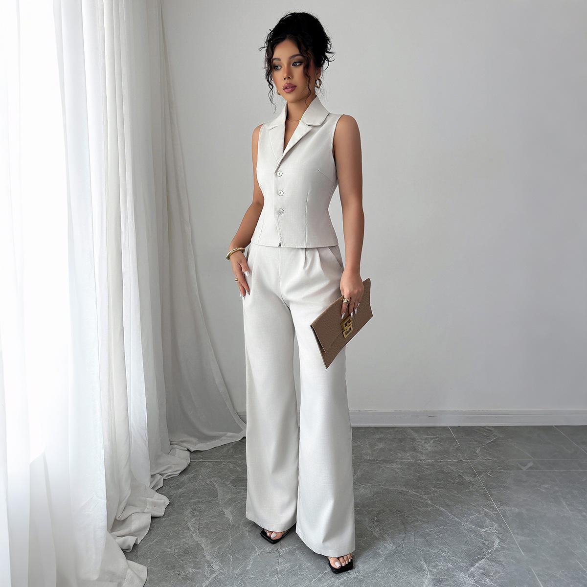 

Европейско-американский летний комплект жилета на пуговицах и длинных брюк во французском стиле для женщин - 2025 Extra Large абрикосовый