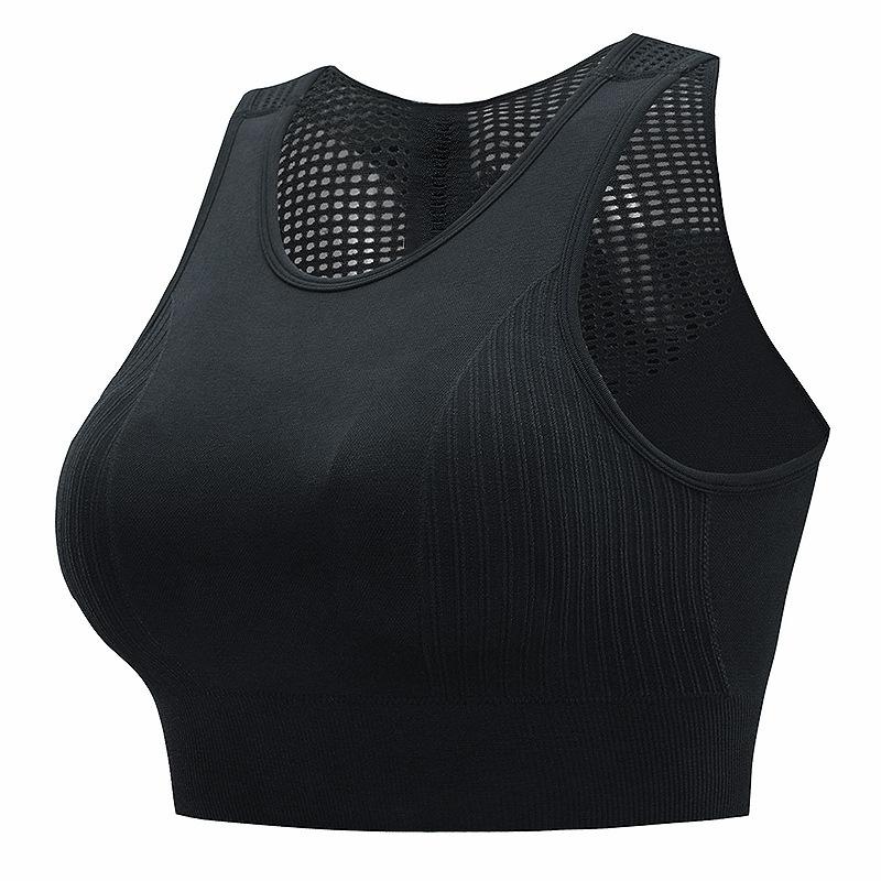 

Женский беспроводной дышащий спортивный бюстгальтер для йоги, бесшовный ударопрочный бюстгальтер для бега с перекрестными бретелями на спине, спортивный бюстгальтер большого размера S чёрный