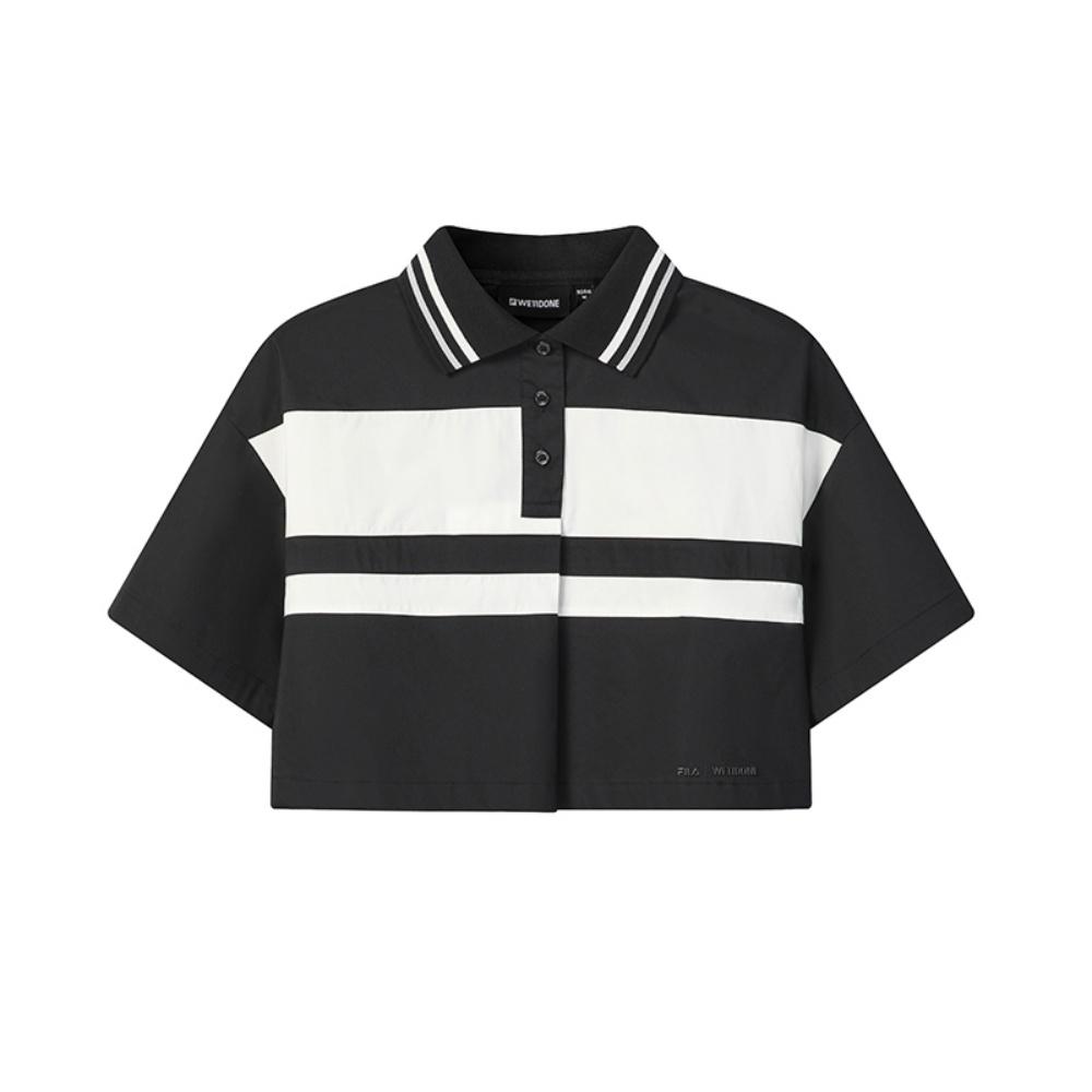 

FILA × WE11DONE Black And White Color Block Minimalist Comfortable Polo Shirt Women tops Blue Dark-Blue F11W626110FBK S