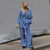 Cotton Long Sleeve Pajama Set for Women 2026 Fall Winter New Blue Sleepwear Loungewear 2 Piece