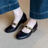 Sheepskin version~ Metal one-word buckle genuine leather Mary Jane shoes women's French shallow mouth single shoes low heel temperament ballet shoes