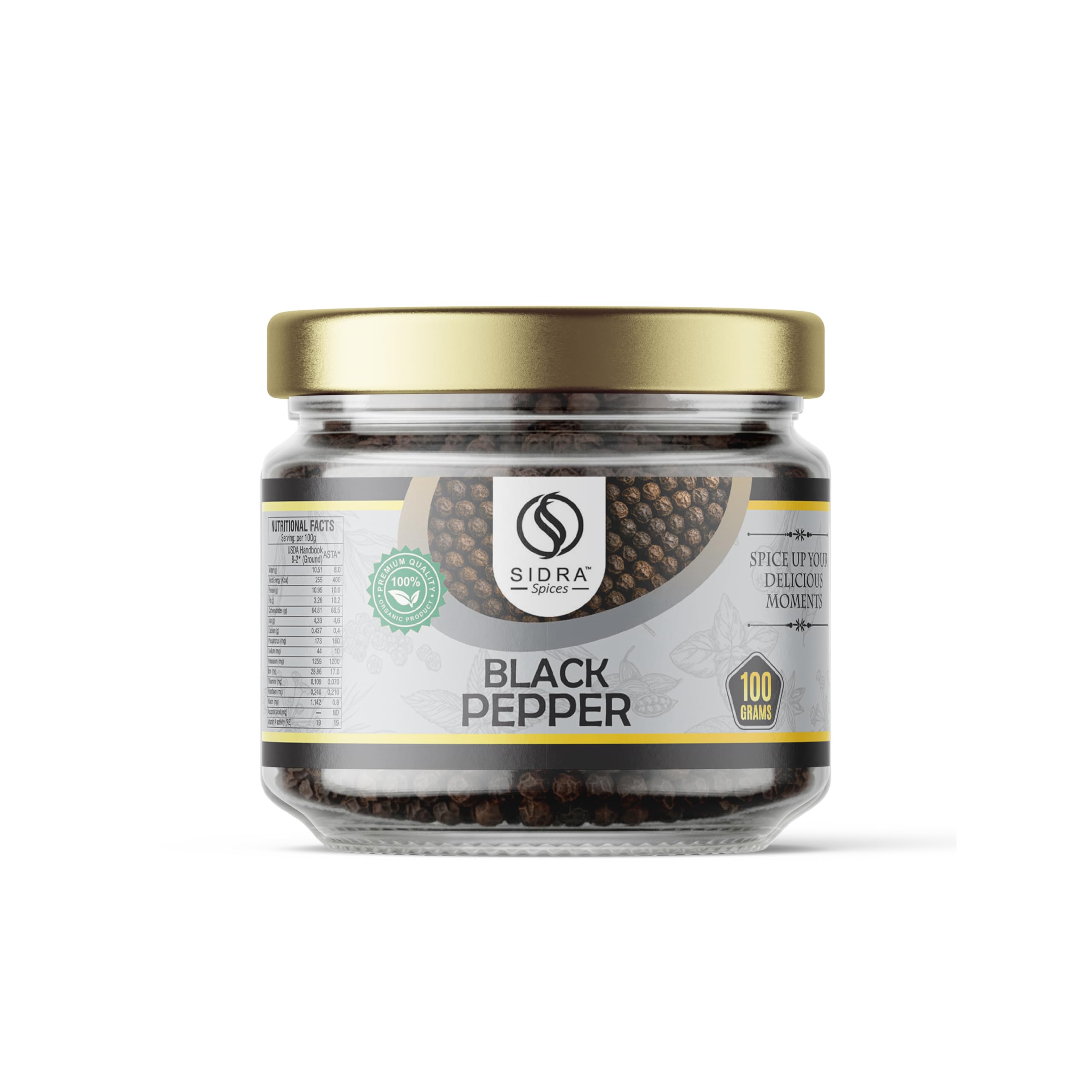 SIDRA Spices Premium Black Pepper | Whole Peppercorns | Bold & Aromatic | 100% Natural (100 G)