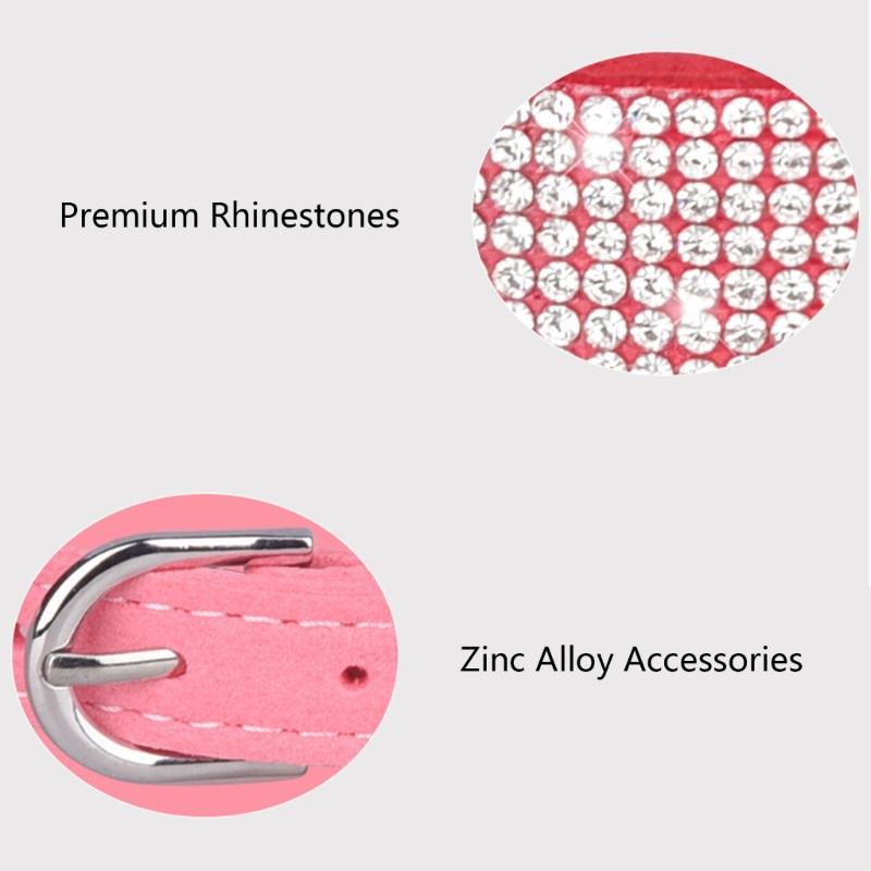 Rhinestones Dog Collar Cute Dazzling Sparkling Soft Suede- Leather Dog for Cat Rhinestones Collar Crystal-DiamondP