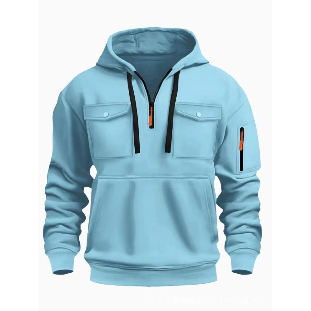 Novo Moletom Masculino Moderno com Capuz e Multibolsos
