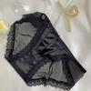 French Retro Satin Lace Mesh Low Waist Sexy Women Brief Underwear