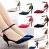 Sexy Ankle Strap Sandals Women Party Mature Silk 7CM Cover Heel Buckle Strap Formal Dress Dress Women's Shoes Dark Green